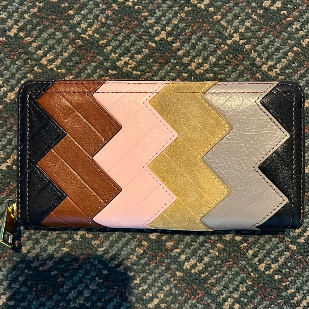 Gorgeous Fossil Patchwork Zip Around Wallet